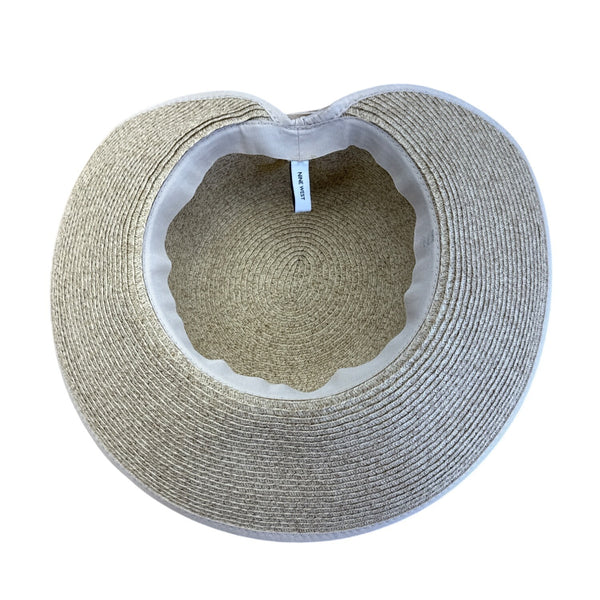 Nine West Womens Natural Straw Sun Hat With Cream Ribbon Accent