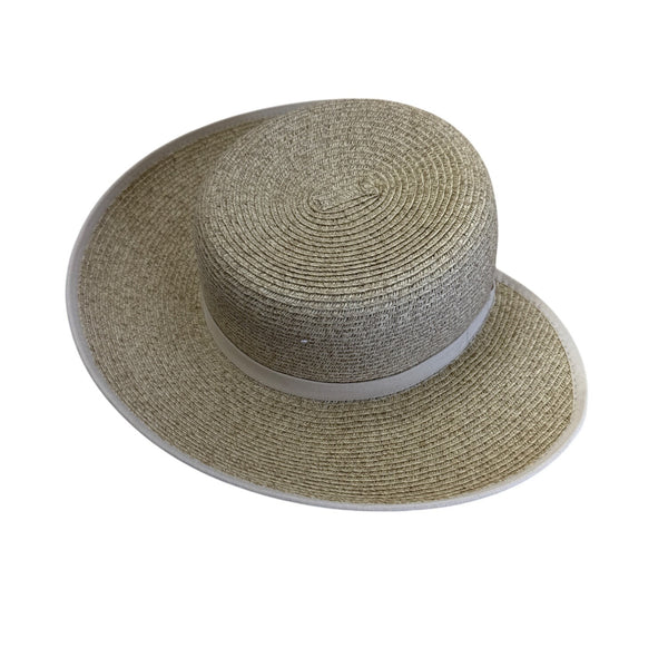 Nine West Womens Natural Straw Sun Hat With Cream Ribbon Accent