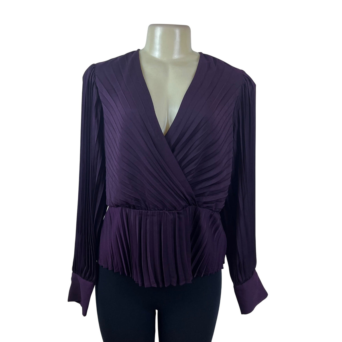 Express Women’s Purple Long Sleeve Pleated Wrap Blouse Size L
