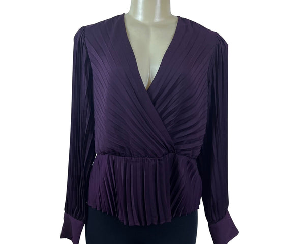 Express Women’s Purple Long Sleeve Pleated Wrap Blouse Size L