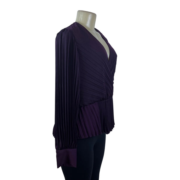 Express Women’s Purple Long Sleeve Pleated Wrap Blouse Size L