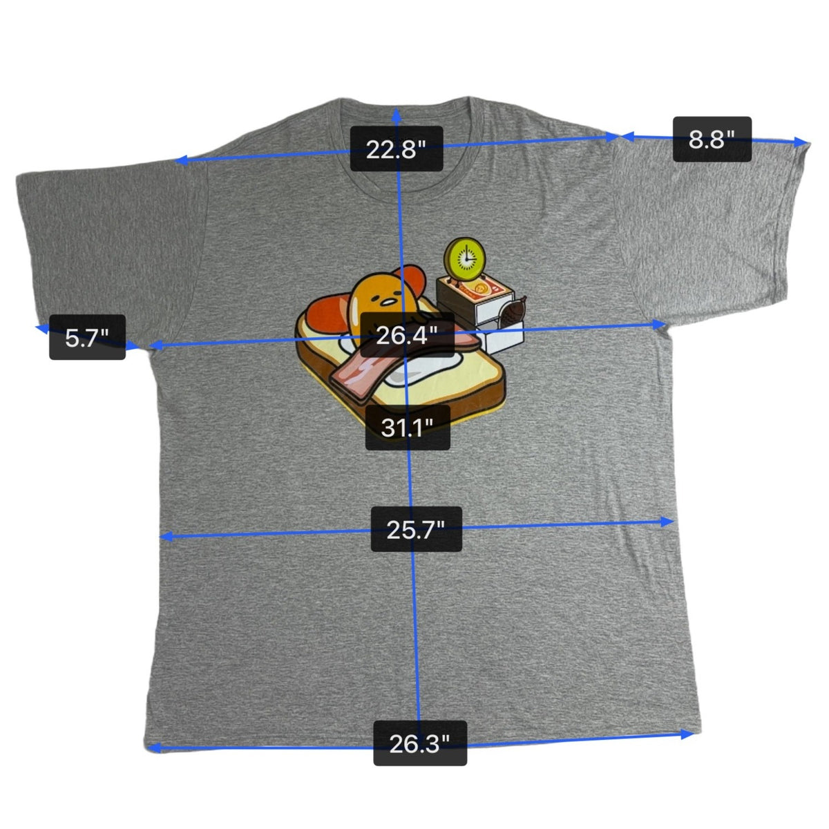 Sanrio Men Gray Cotton/Polyester Gudetama Graphic T-Shirt Humor Cute Design