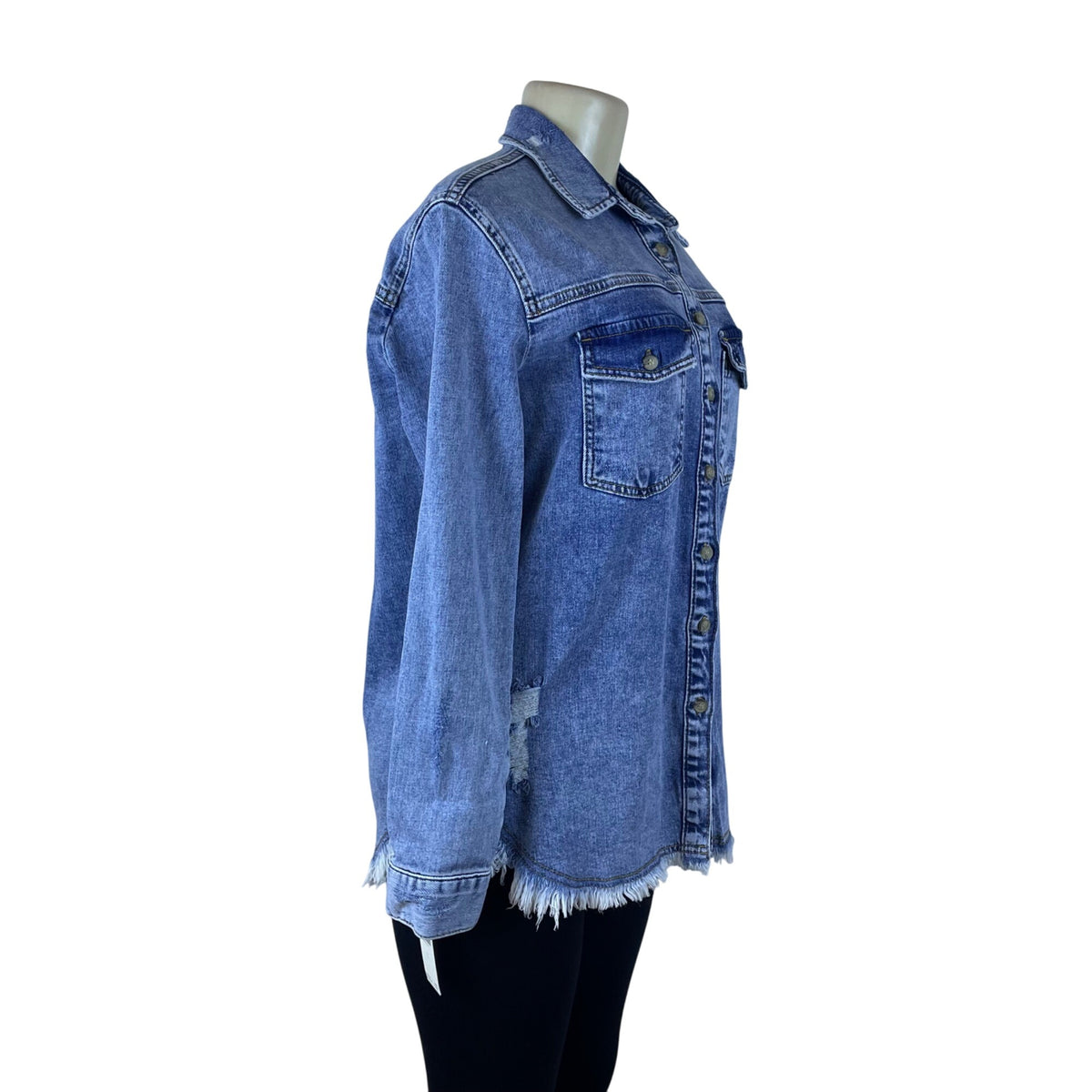 Pilcro Women's Blue Denim Button-Up Jacket With Fringe Hem Size Small - New