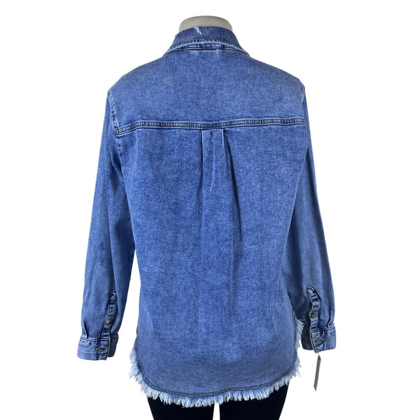 Pilcro Women's Blue Denim Button-Up Jacket With Fringe Hem Size Small - New