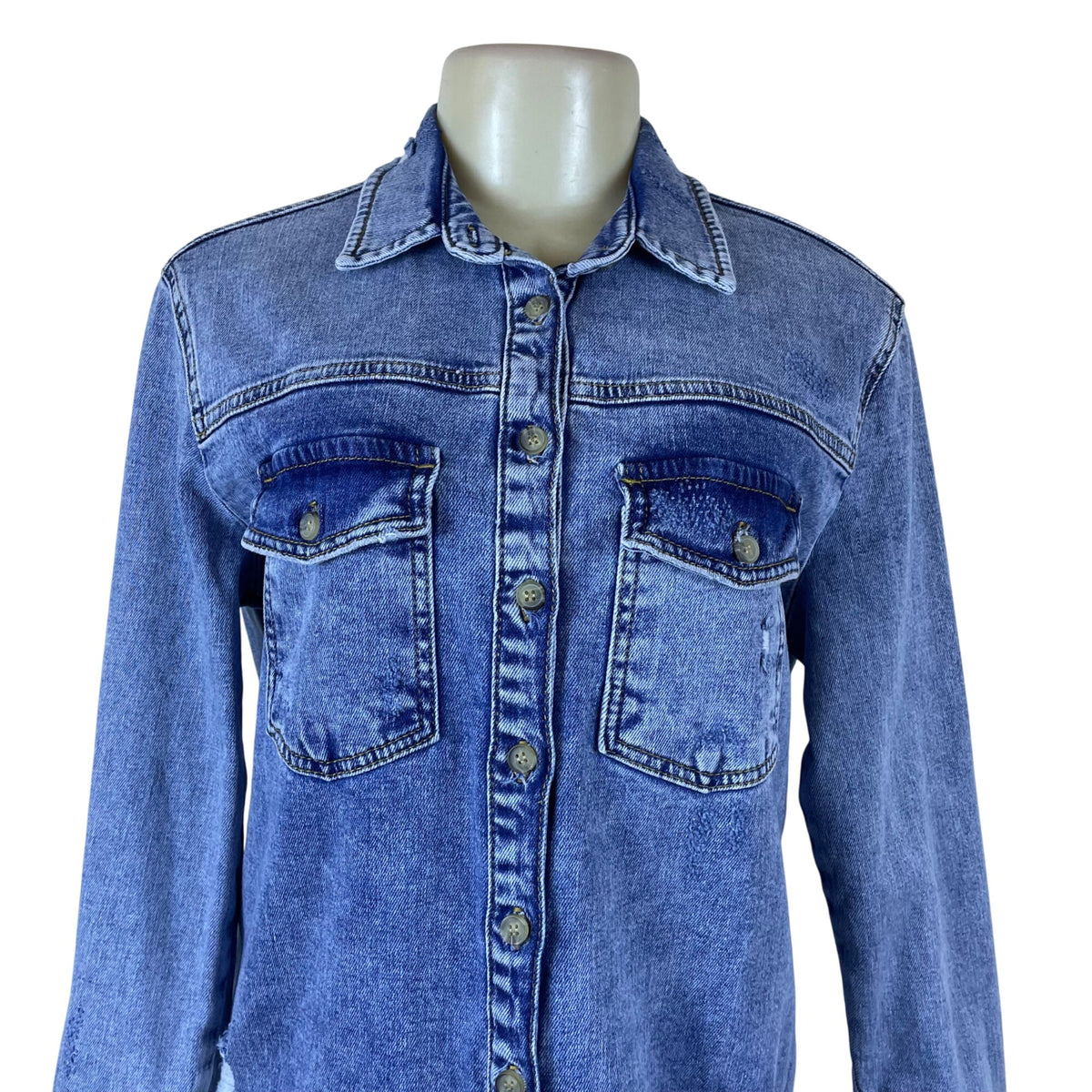 Pilcro Women's Blue Denim Button-Up Jacket With Fringe Hem Size Small - New