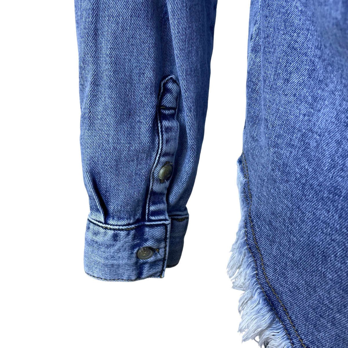 Pilcro Women's Blue Denim Button-Up Jacket With Fringe Hem Size Small - New