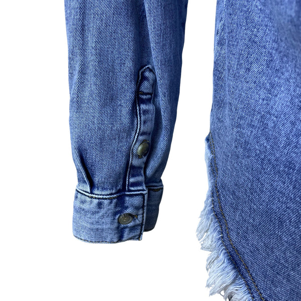 Pilcro Women's Blue Denim Button-Up Jacket With Fringe Hem Size Small - New