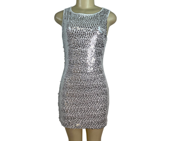 Charming Charlie White & Black Sequin Sleeveless Bodycon Mini Dress Size M