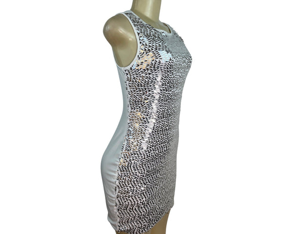 Charming Charlie White & Black Sequin Sleeveless Bodycon Mini Dress Size M