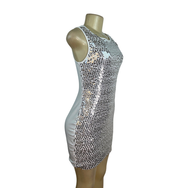 Charming Charlie White & Black Sequin Sleeveless Bodycon Mini Dress Size M