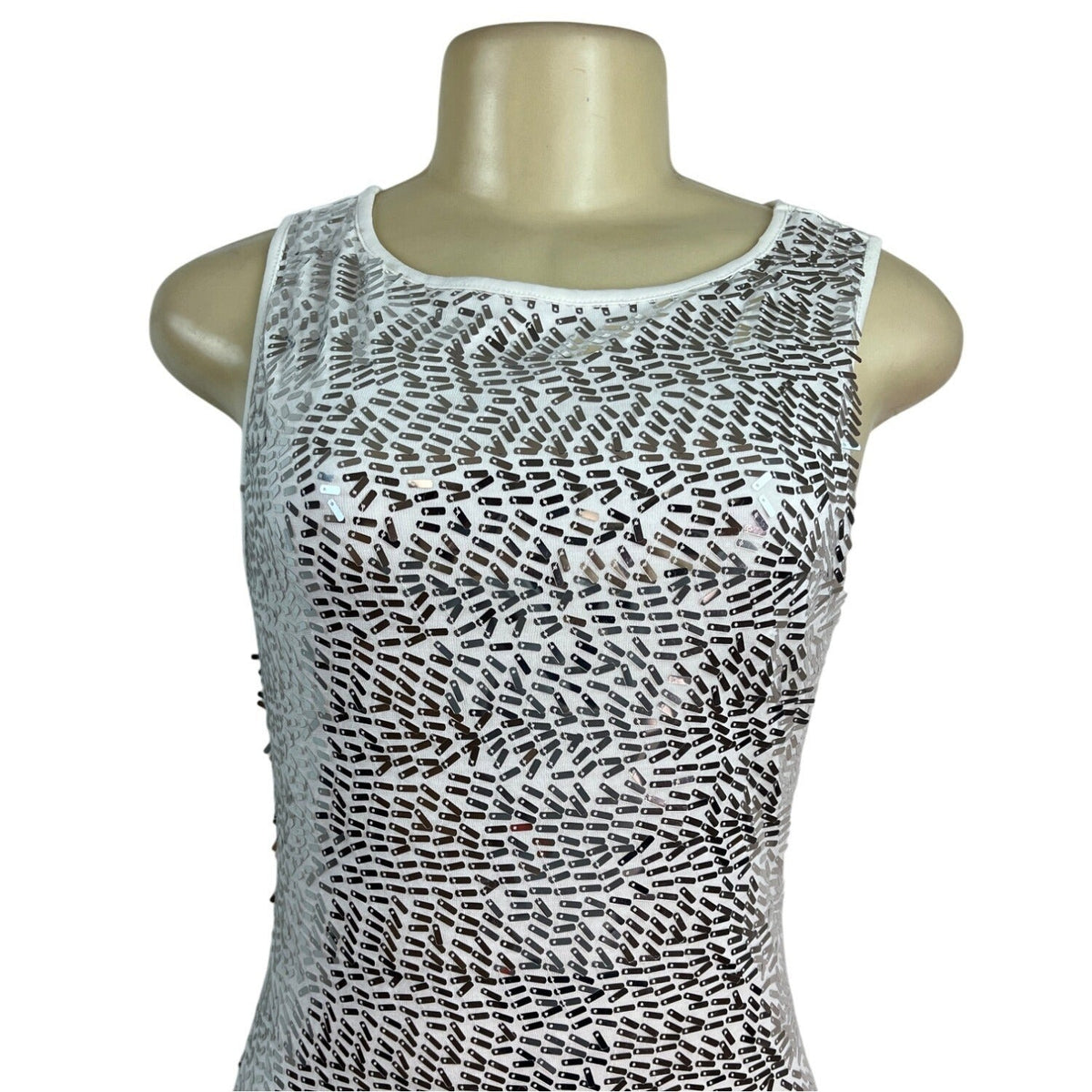 Charming Charlie White & Black Sequin Sleeveless Bodycon Mini Dress Size M