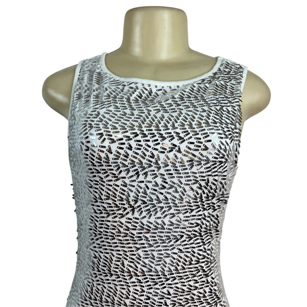 Charming Charlie White & Black Sequin Sleeveless Bodycon Mini Dress Size M