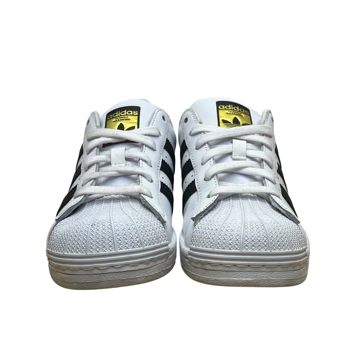 Adidas Unisex White & Black Leather Lace-Up Low-Top Superstar Sneakers Size 5