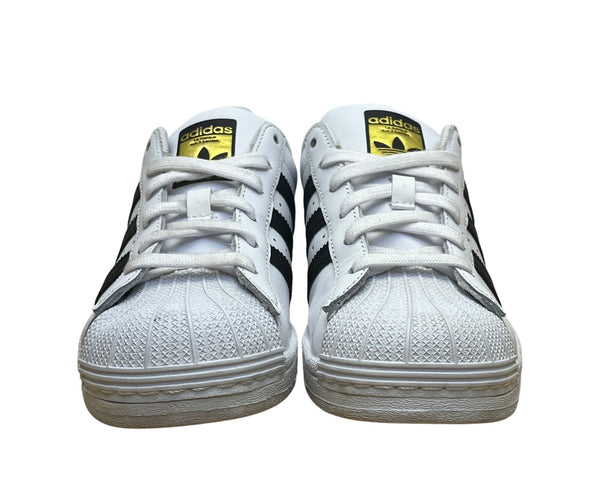 Adidas Unisex White & Black Leather Lace-Up Low-Top Superstar Sneakers Size 5