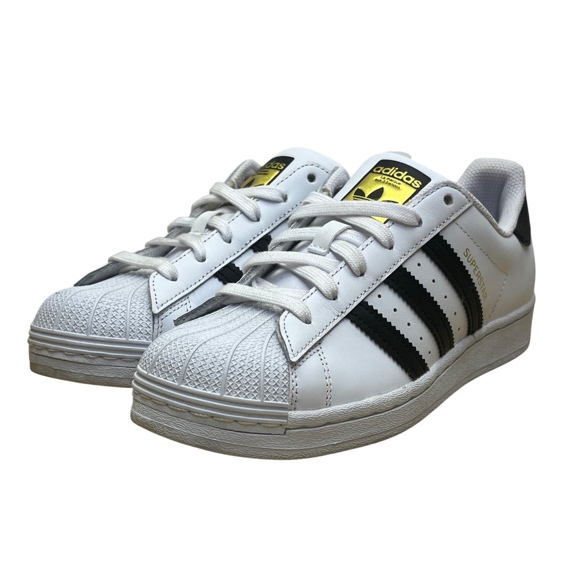 Adidas Unisex White & Black Leather Lace-Up Low-Top Superstar Sneakers Size 5