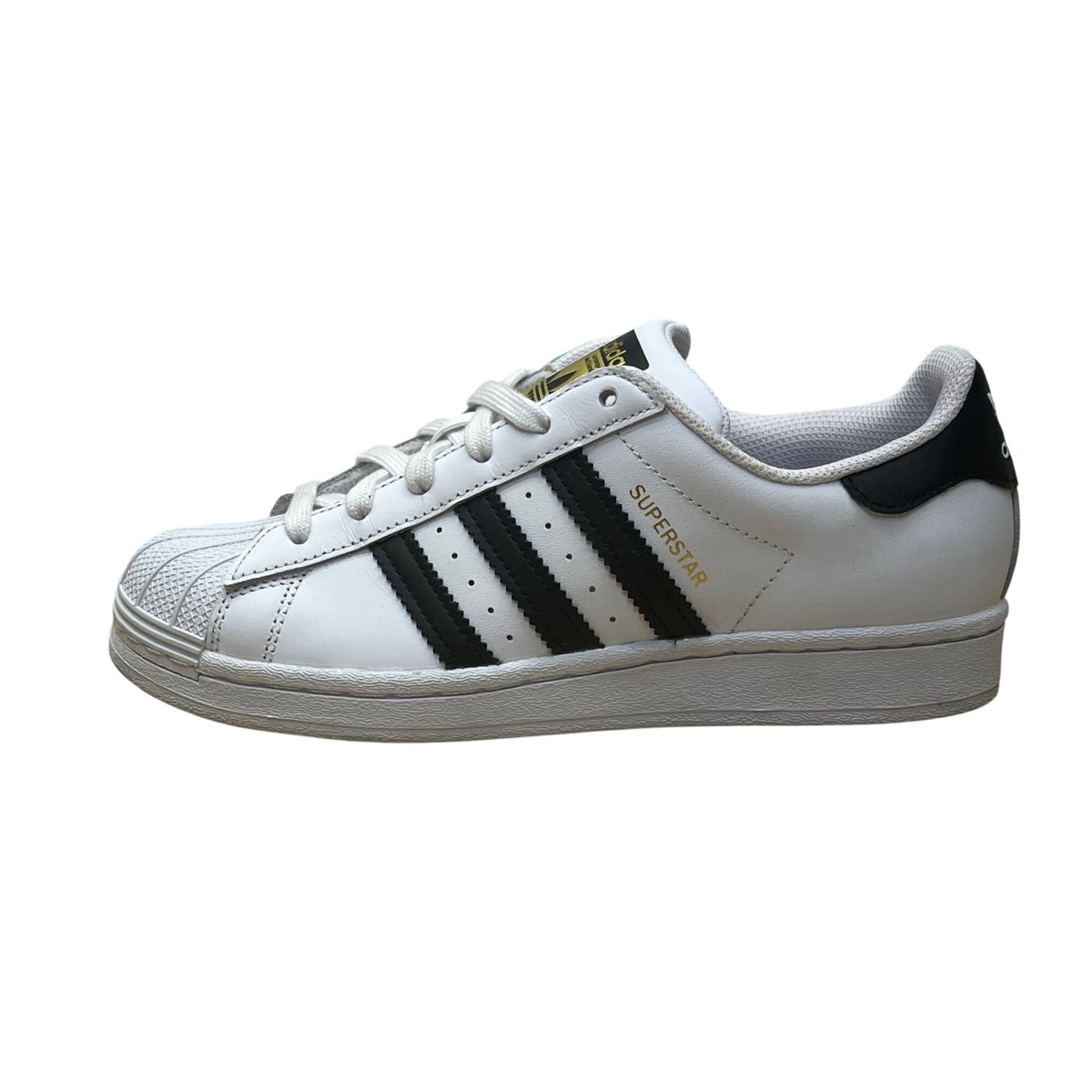 Adidas Unisex White & Black Leather Lace-Up Low-Top Superstar Sneakers Size 5