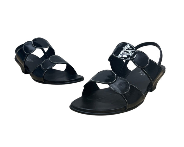 Munro American Black Patent Leather Low Heel Strappy Eclipse Sandals 7.5 New