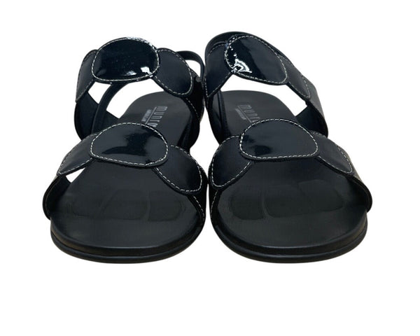 Munro American Black Patent Leather Low Heel Strappy Eclipse Sandals 7.5 New