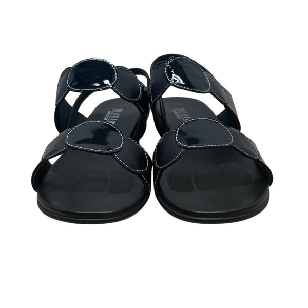 Munro American Black Patent Leather Low Heel Strappy Eclipse Sandals 7.5 New