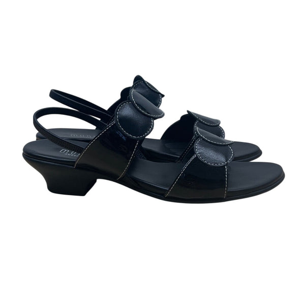 Munro American Black Patent Leather Low Heel Strappy Eclipse Sandals 7.5 New