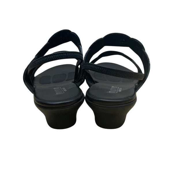 Munro American Black Patent Leather Low Heel Strappy Eclipse Sandals 7.5 New