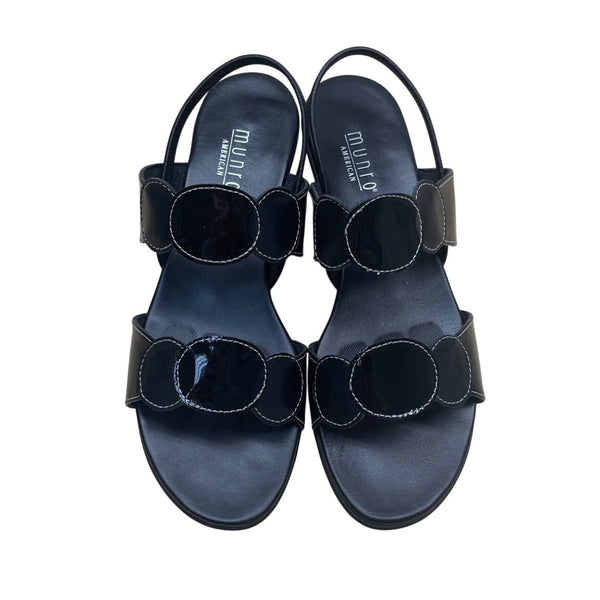 Munro American Black Patent Leather Low Heel Strappy Eclipse Sandals 7.5 New