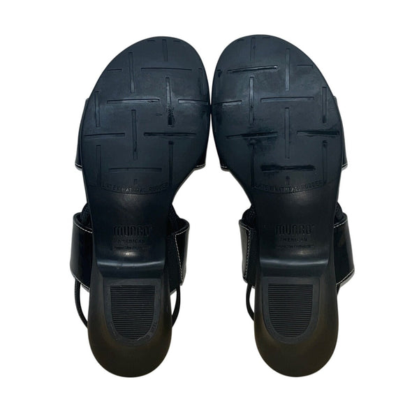 Munro American Black Patent Leather Low Heel Strappy Eclipse Sandals 7.5 New