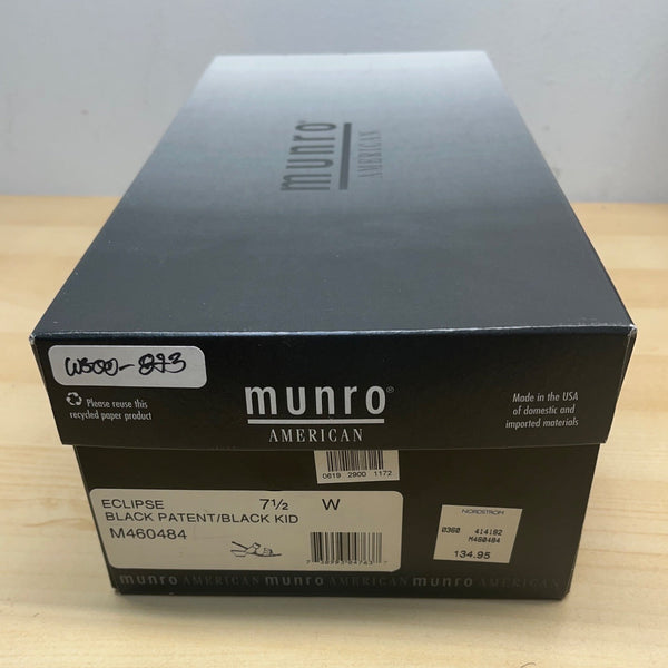 Munro American Black Patent Leather Low Heel Strappy Eclipse Sandals 7.5 New