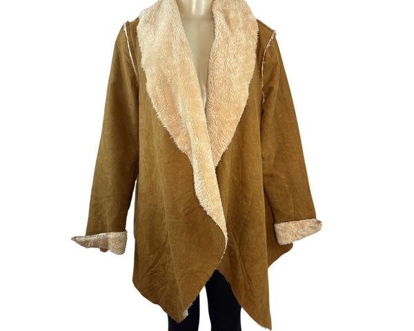 Hem & Thread Women's Faux Suede Open Front Jacket With Sherpa Lining Size M