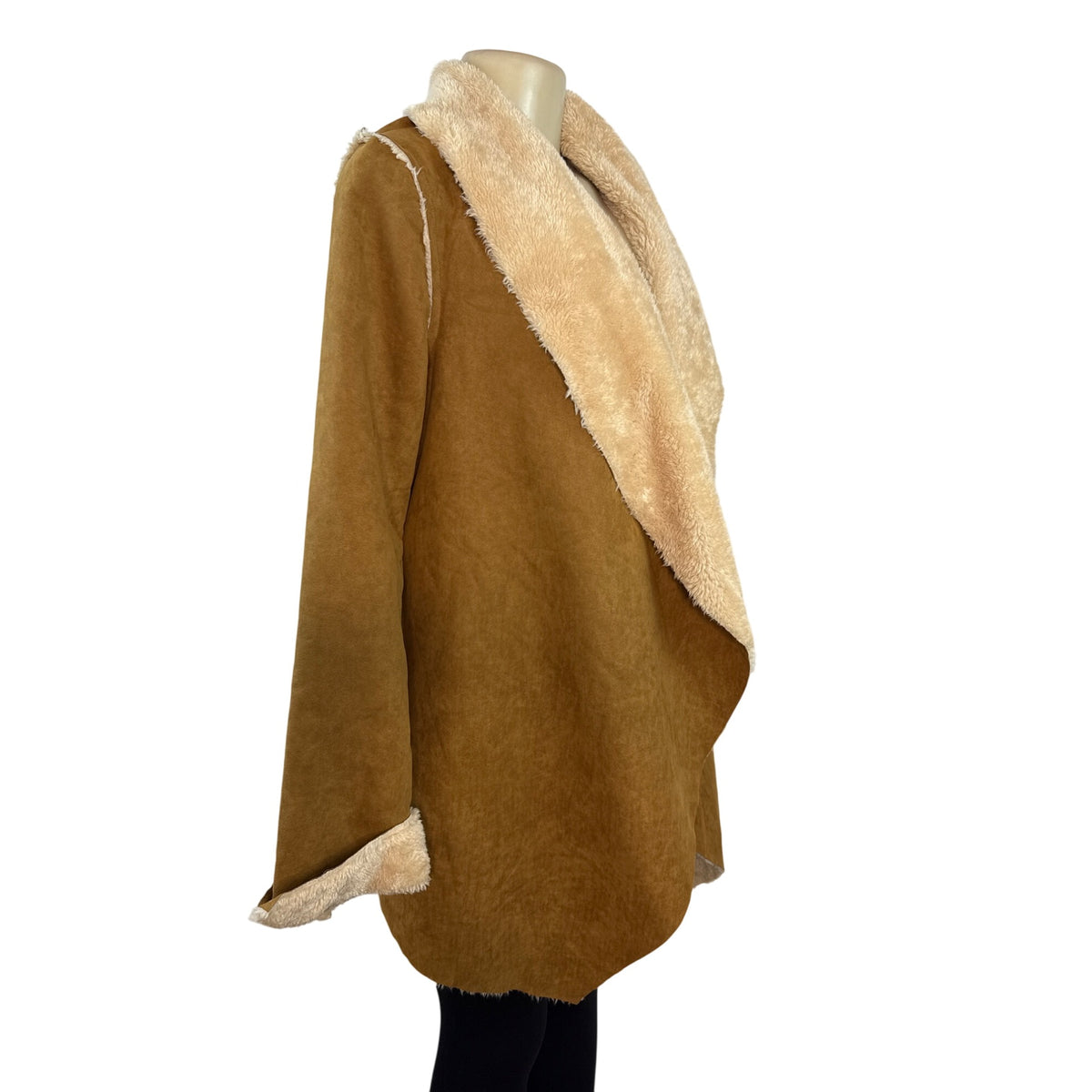 Hem & Thread Women's Faux Suede Open Front Jacket With Sherpa Lining Size M