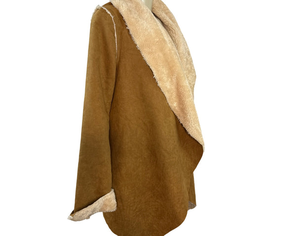 Hem & Thread Women's Faux Suede Open Front Jacket With Sherpa Lining Size M