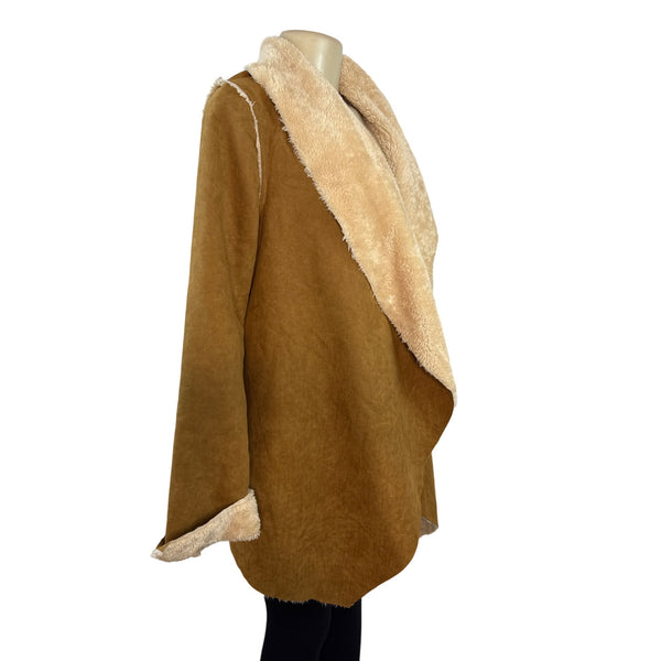 Hem & Thread Women's Faux Suede Open Front Jacket With Sherpa Lining Size M