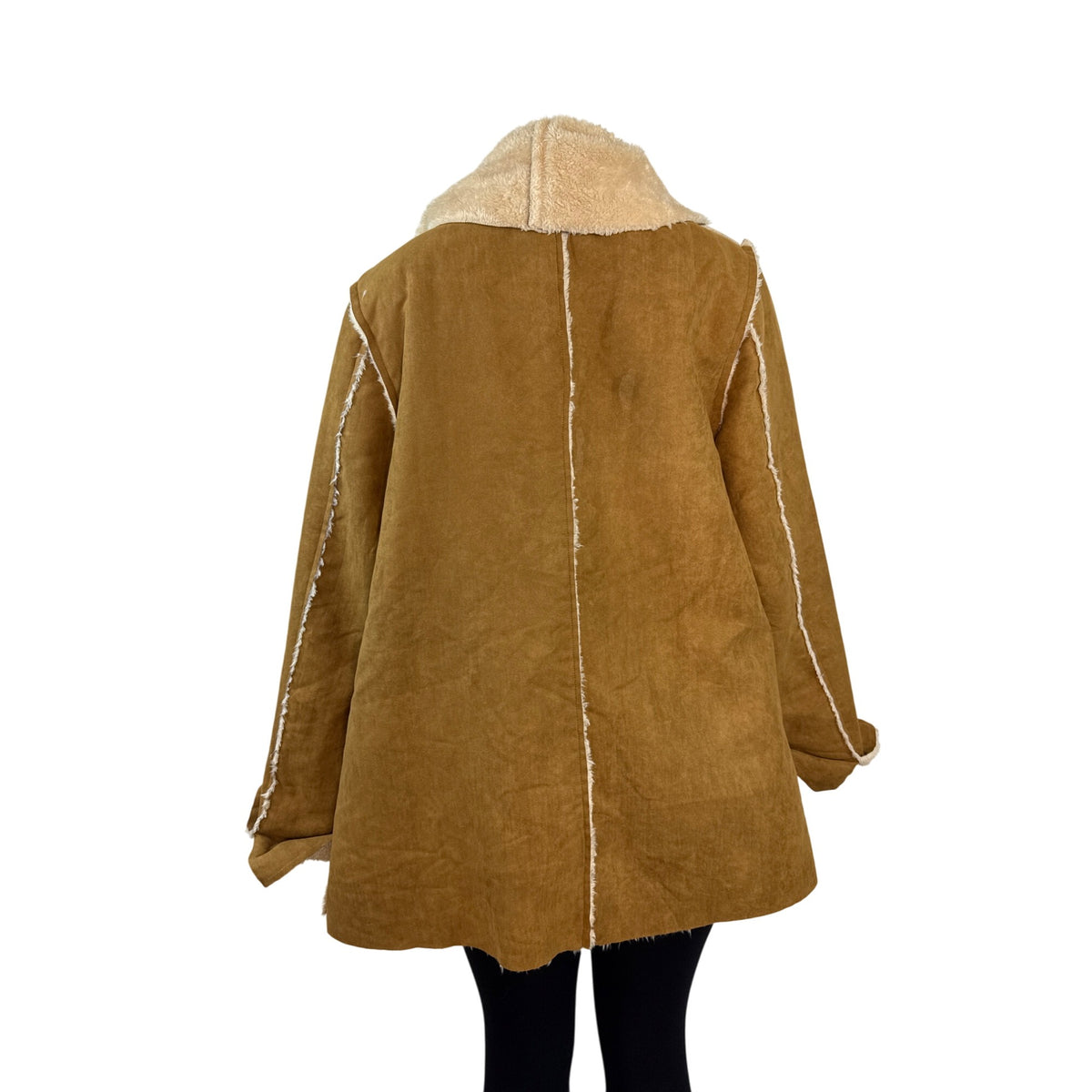 Hem & Thread Women's Faux Suede Open Front Jacket With Sherpa Lining Size M