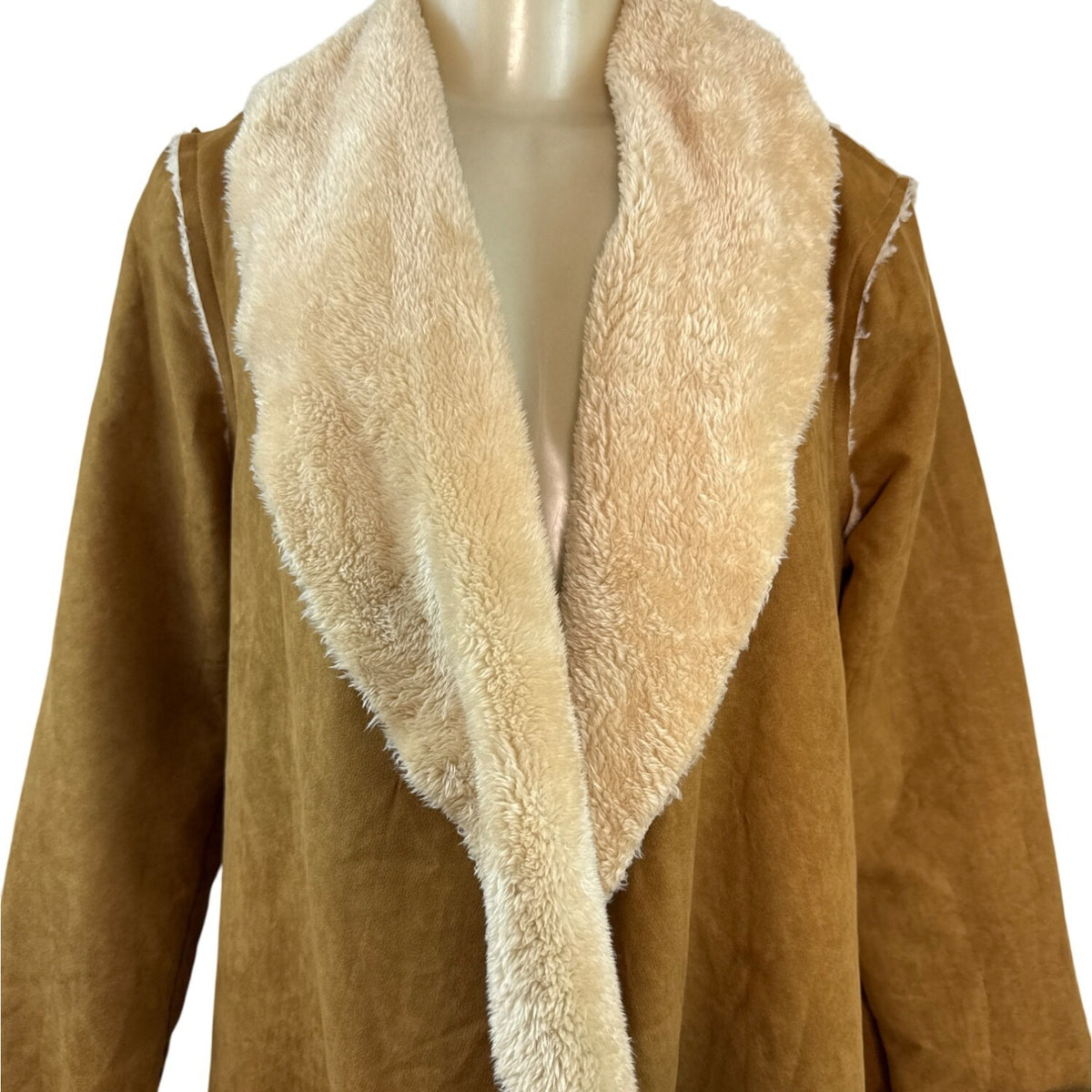 Hem & Thread Women's Faux Suede Open Front Jacket With Sherpa Lining Size M