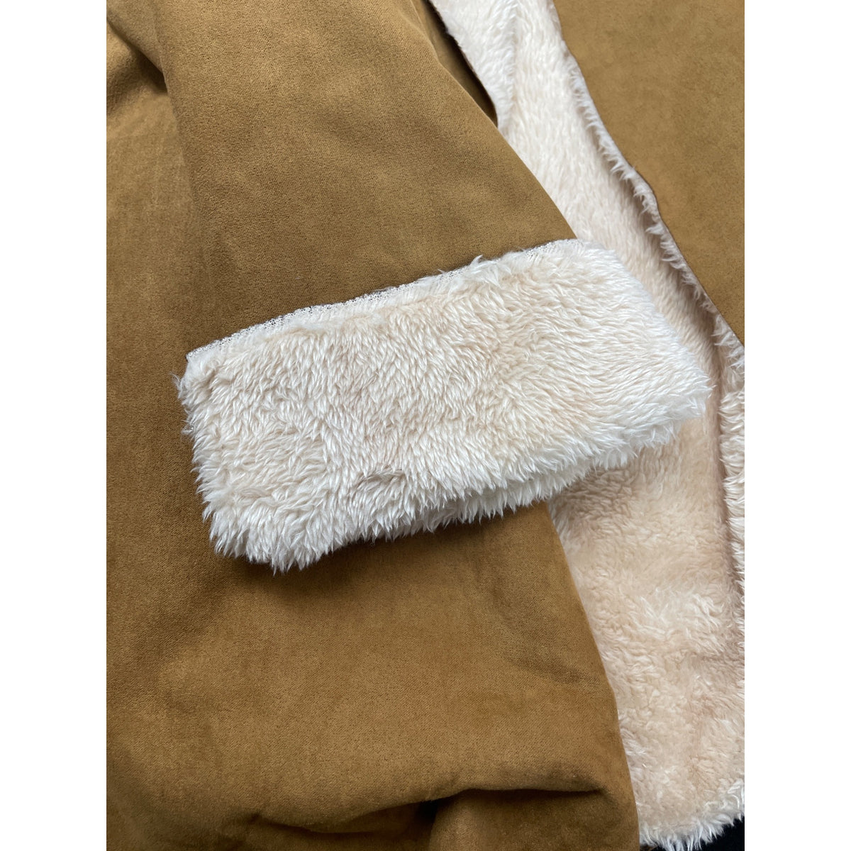 Hem & Thread Women's Faux Suede Open Front Jacket With Sherpa Lining Size M