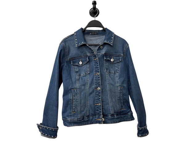 INC Womens Medium Blue Denim Jacket Studded Collar & Cuffs Casual Long Sleeve