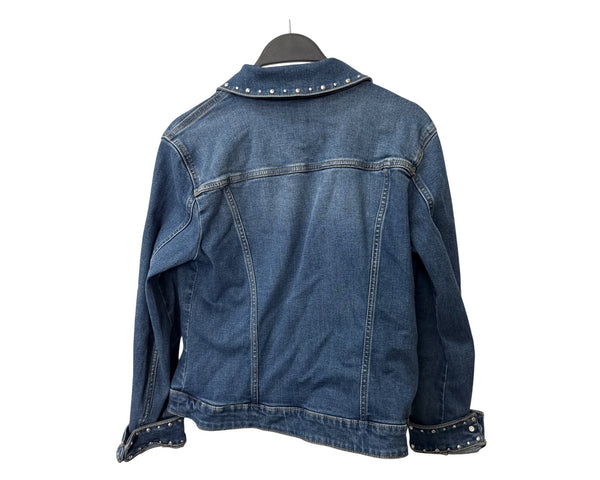 INC Womens Medium Blue Denim Jacket Studded Collar & Cuffs Casual Long Sleeve