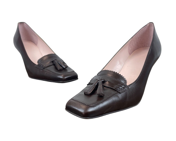 Talbots Brown Heaton Leather Tassel Loafer Pumps Womens Size 9M