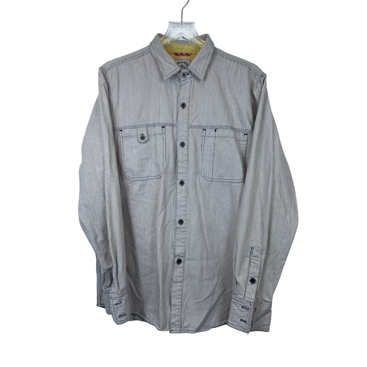 Iron And Resin Mens Beige Striped Button-Up Shirt Long Sleeve Cotton Large