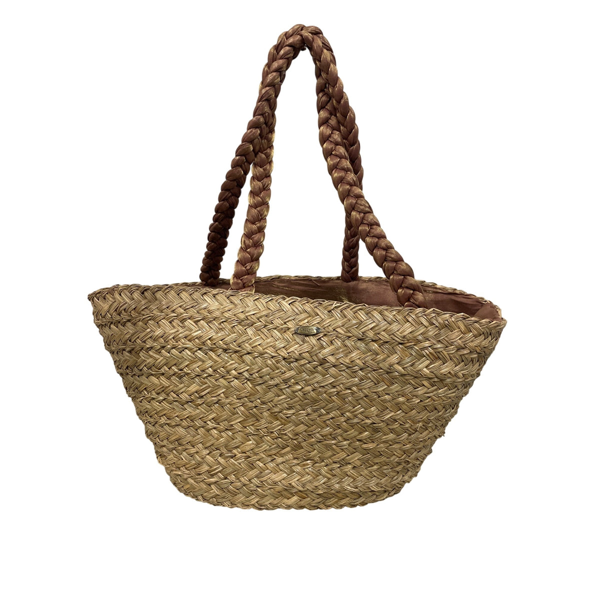 Cappelli Womens Tan & Brown Straw Tote Bag Braided Straps Satin Interior