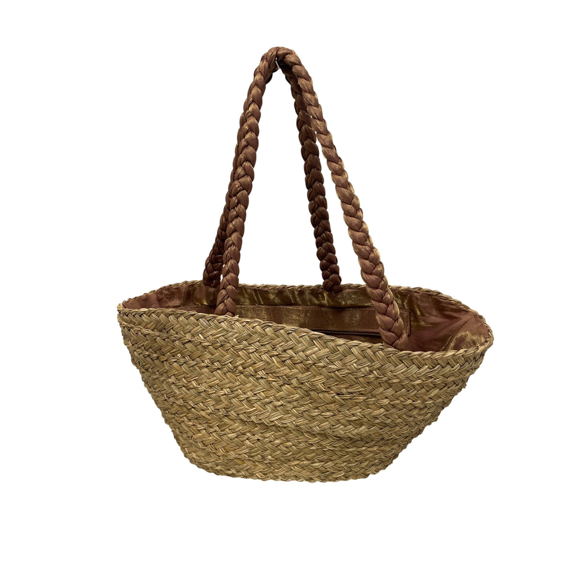 Cappelli Womens Tan & Brown Straw Tote Bag Braided Straps Satin Interior