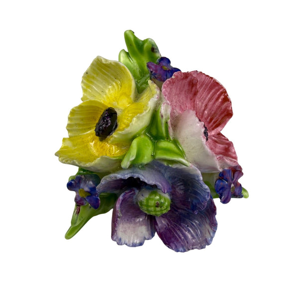 Coalport Hand-Painted Ceramic Clip Earrings & Brooch Multi-Color Floral Set