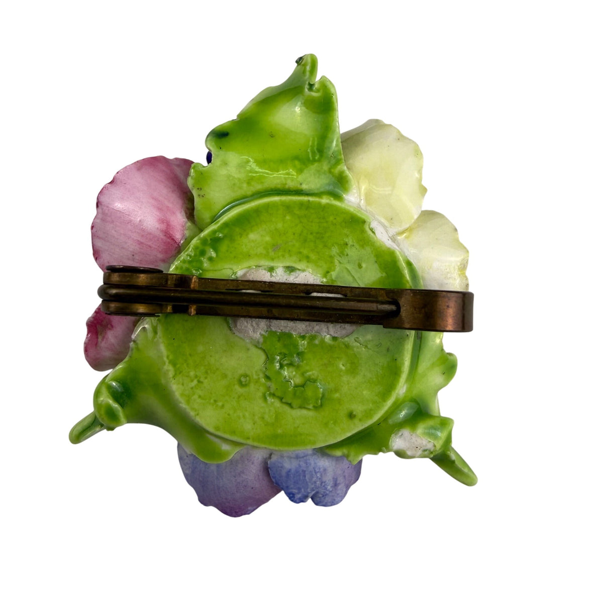 Coalport Hand-Painted Ceramic Clip Earrings & Brooch Multi-Color Floral Set