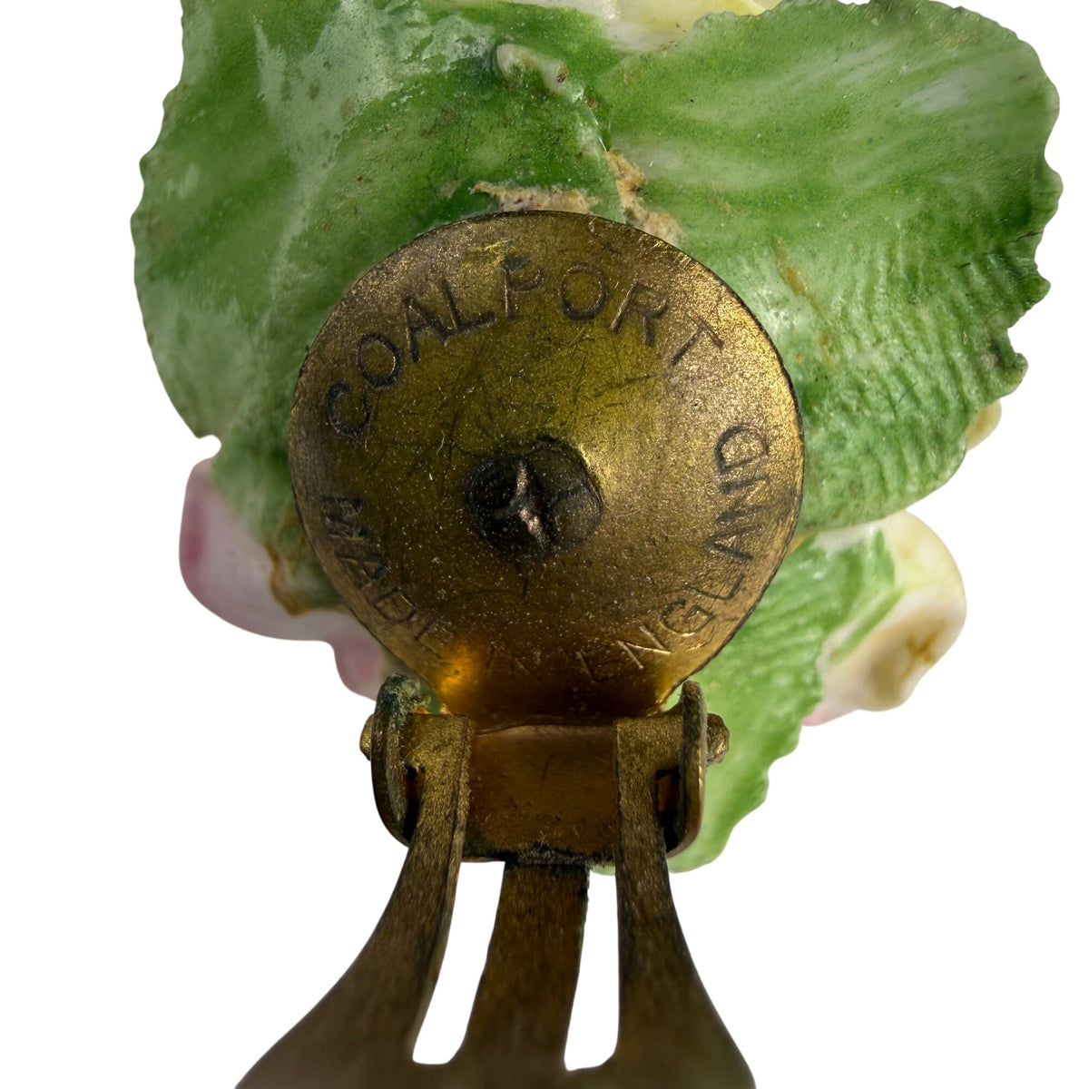 Coalport Hand-Painted Ceramic Clip Earrings & Brooch Multi-Color Floral Set