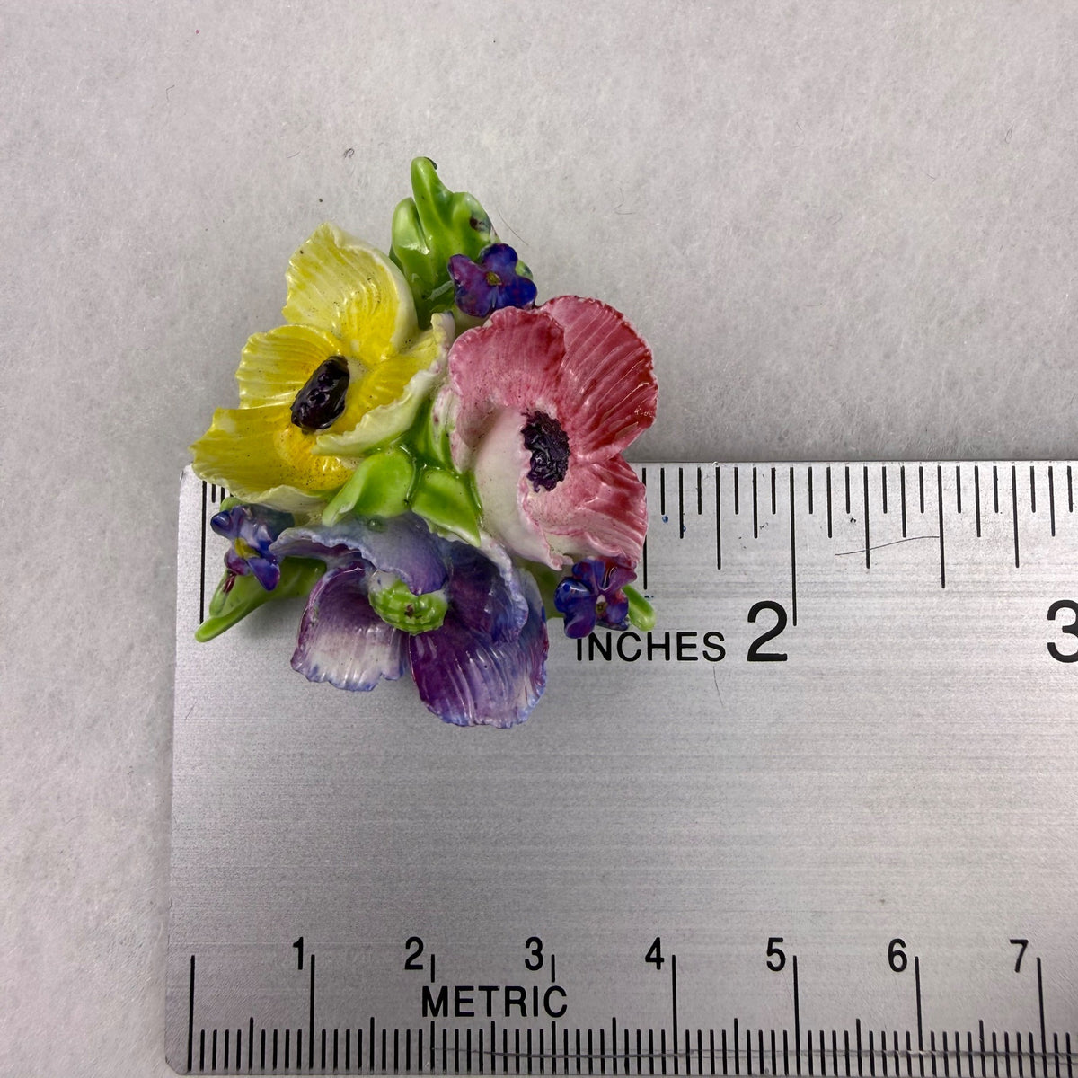 Coalport Hand-Painted Ceramic Clip Earrings & Brooch Multi-Color Floral Set