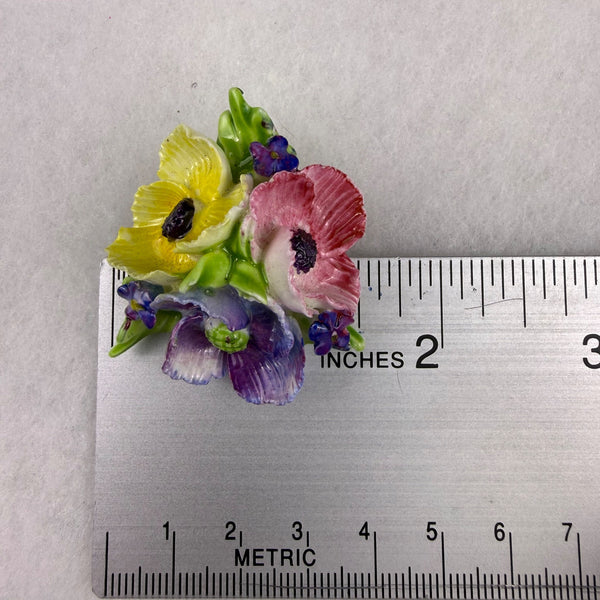 Coalport Hand-Painted Ceramic Clip Earrings & Brooch Multi-Color Floral Set