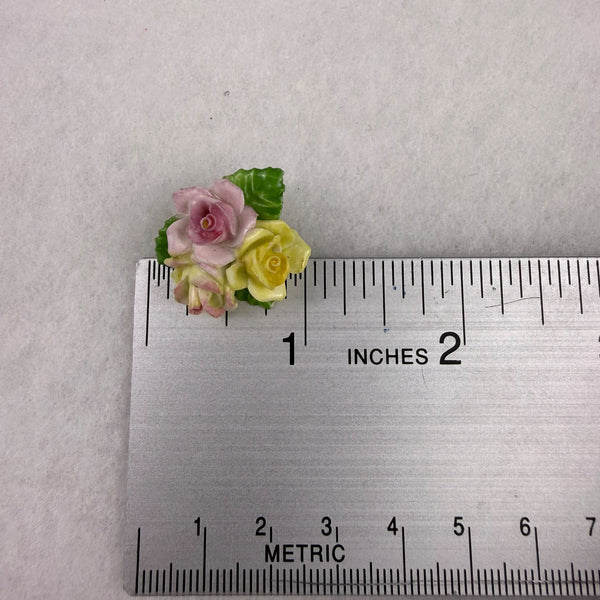 Coalport Hand-Painted Ceramic Clip Earrings & Brooch Multi-Color Floral Set