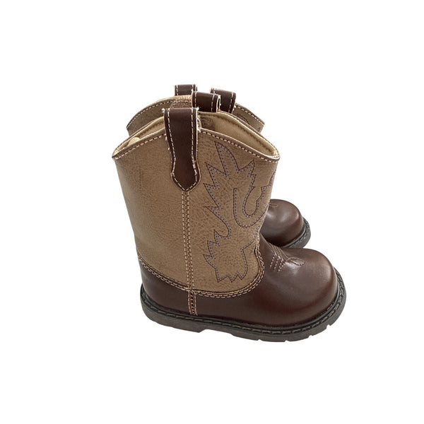 Trimfoot Kids Brown Western Cowboy Boots Manmade Upper Size 4 Durable Stylish Pull-On