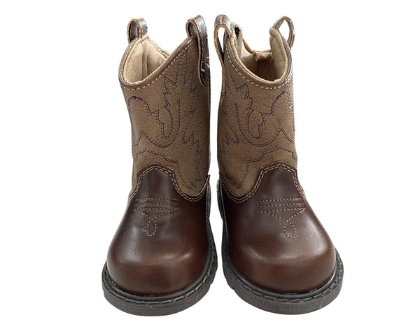Trimfoot Kids Brown Western Cowboy Boots Manmade Upper Size 4 Durable Stylish Pull-On
