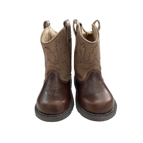 Trimfoot Kids Brown Western Cowboy Boots Manmade Upper Size 4 Durable Stylish Pull-On